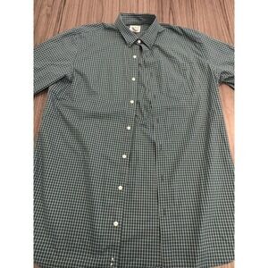 L.L. Bean Men's Button Down Shirt Green White Check Short Sleeve L Tall Cotton